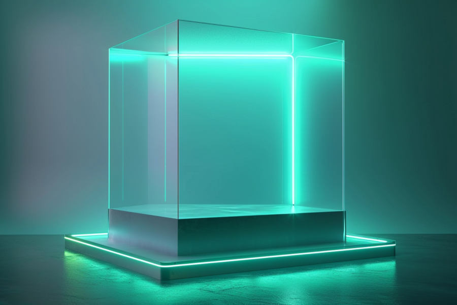 Glasvitrine mit klaren Glaswänden für stilvolle Präsentation von Dekoration