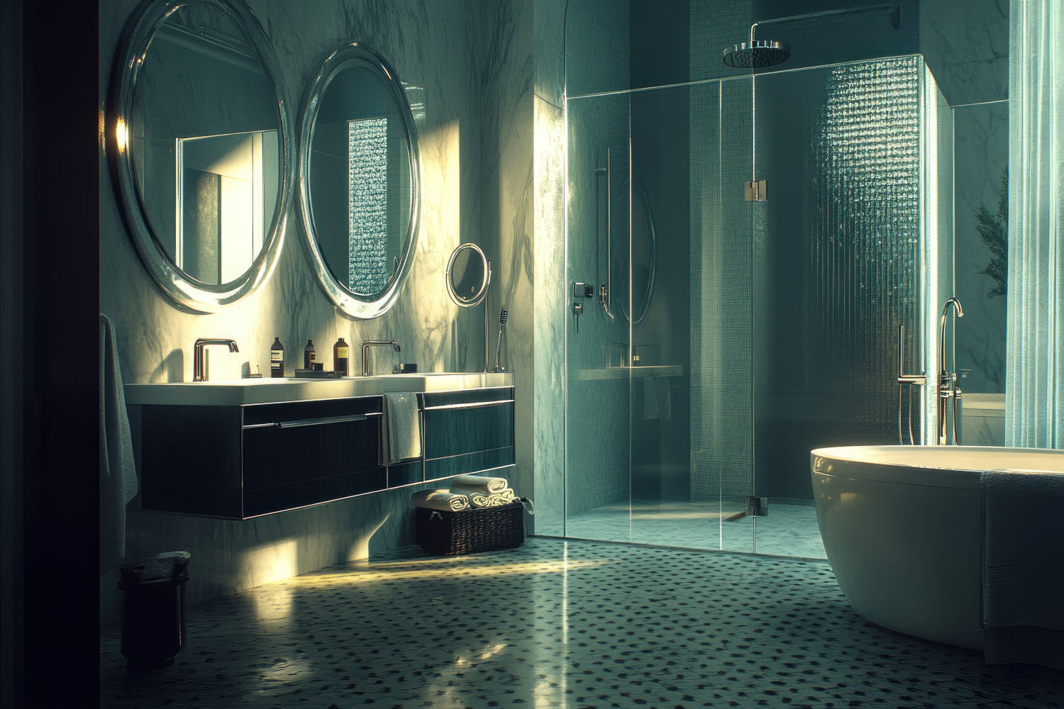 Moderne Walk-in Dusche aus Glas in einem stilvollen Badezimmer