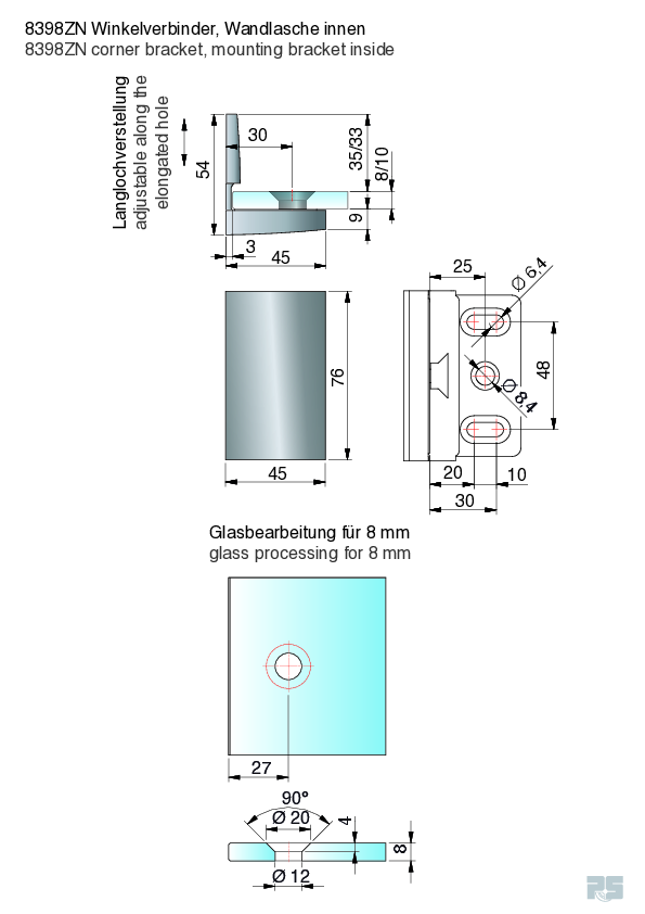 Technische Zeichnung mit Glasbearbeitung<br />