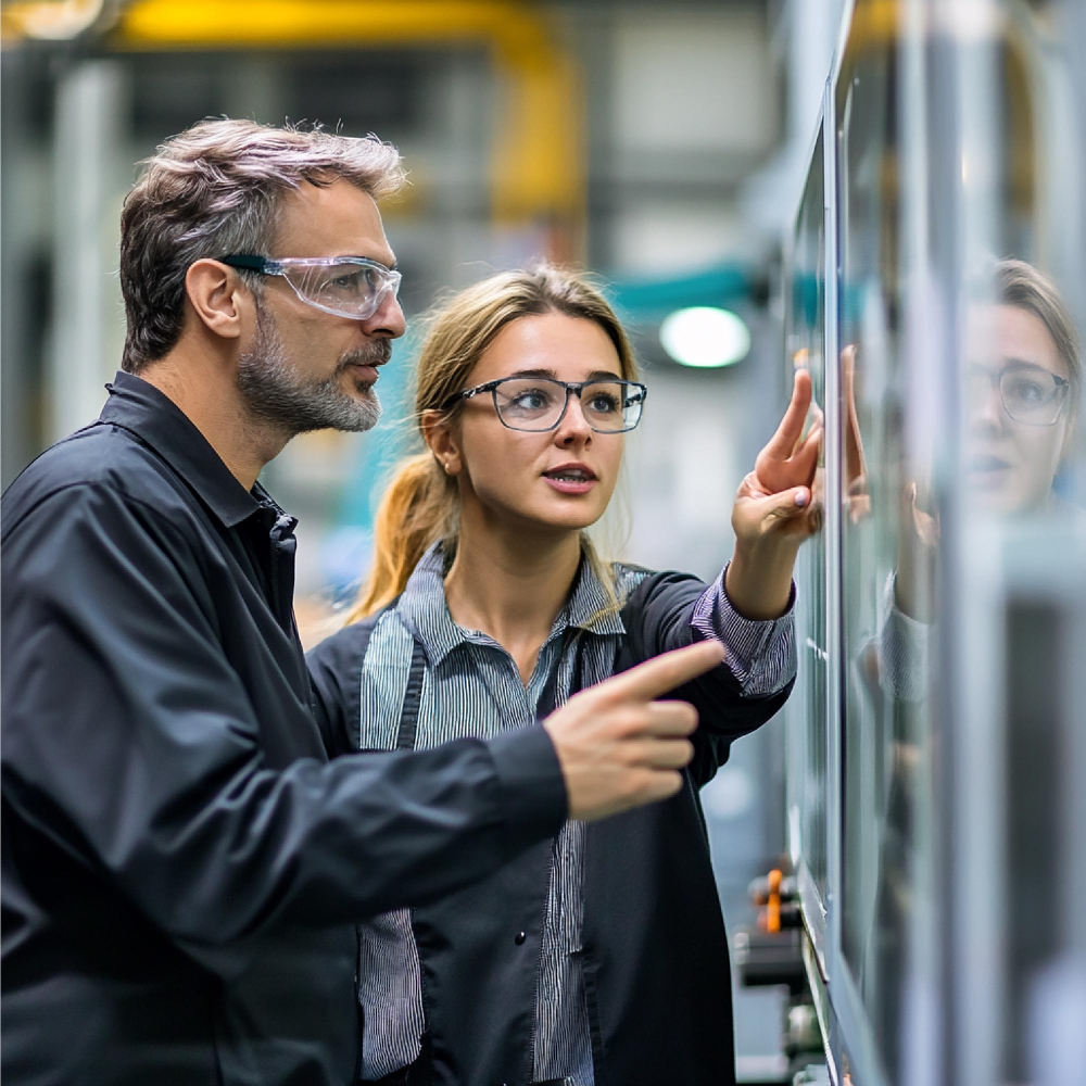 Architekten begutachten Glasscheiben