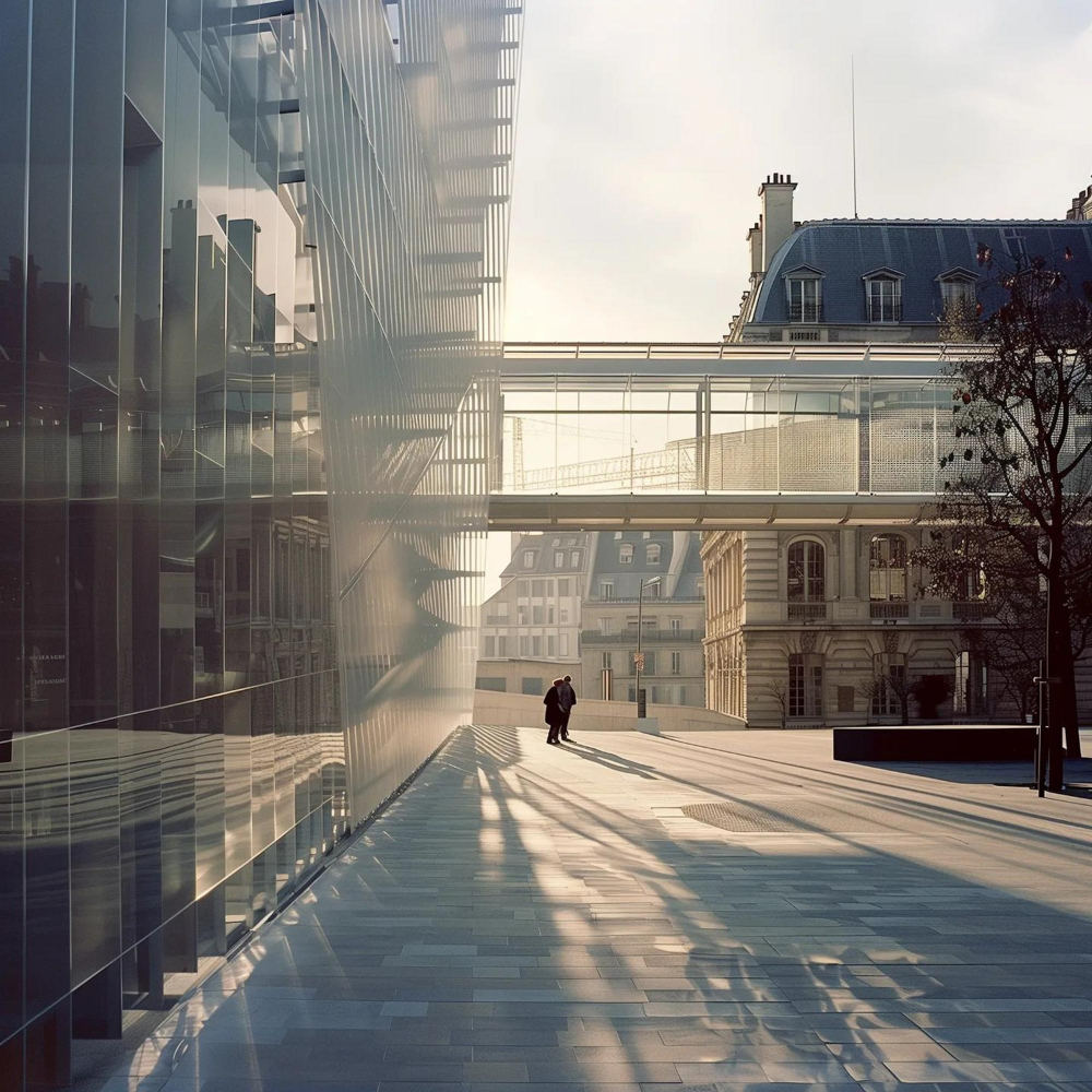 Brücke aus Glas zwischen zwei Gebäuden