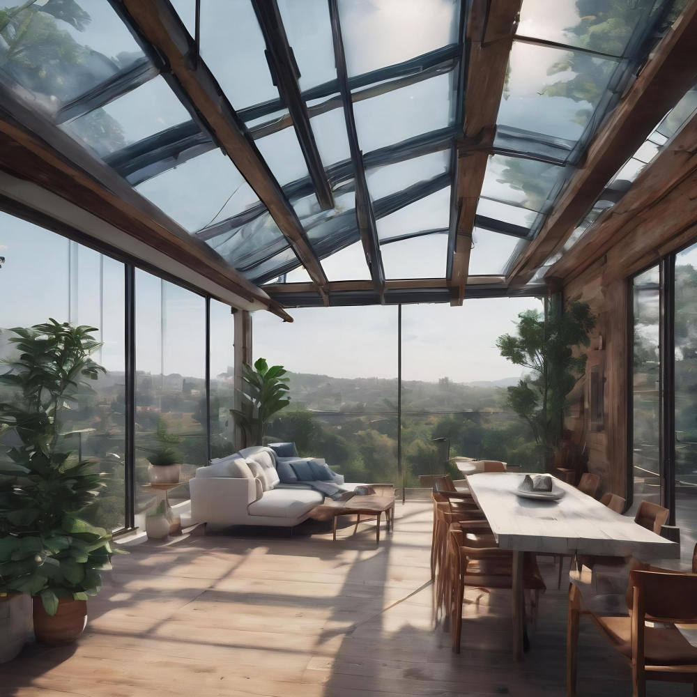 Dach ist eine durchsichtige Glasdachkonstruktion