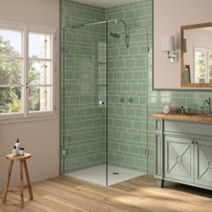 Eckdusche 2-teilig mit Tür und Festfeld