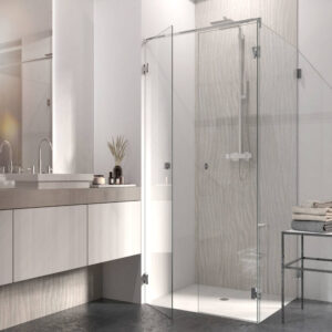 Eckdusche mit Tür und 2 Festteilen