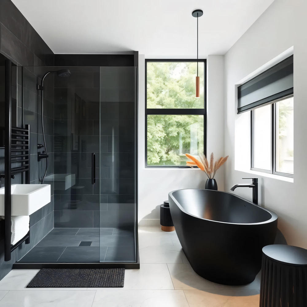 Ein Badezimmer mit einer Wanne und zwei Badewannen darin