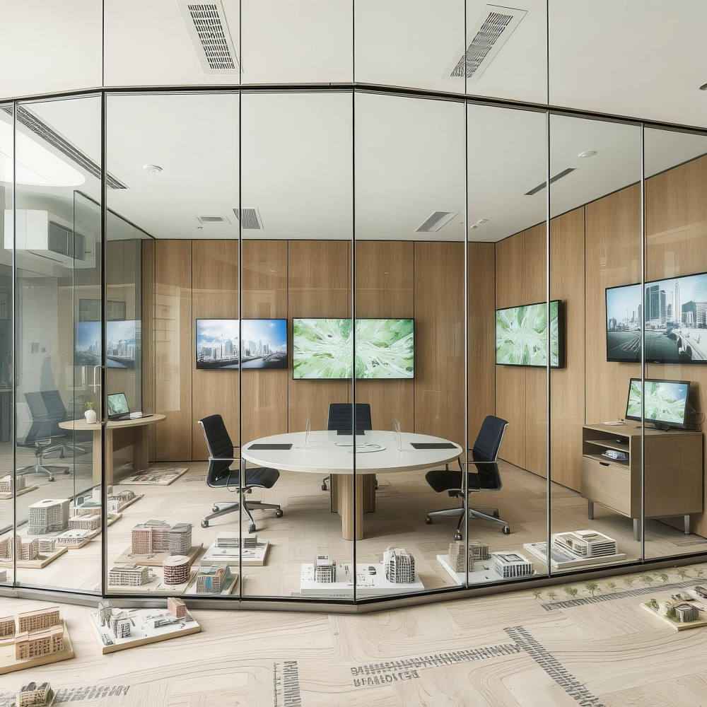 Ein Konferenzraum mit einer Glaswand