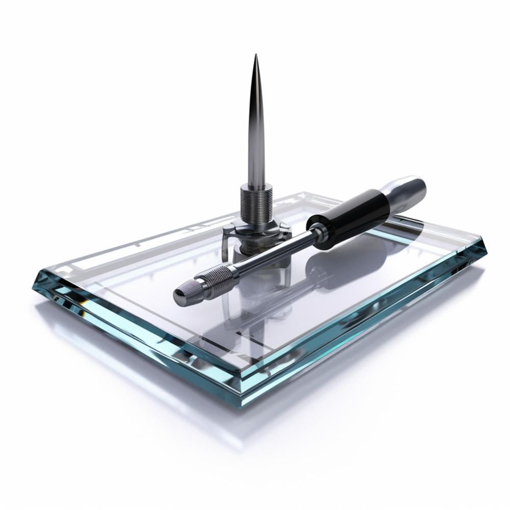 Glastablett mit einem Stift darauf