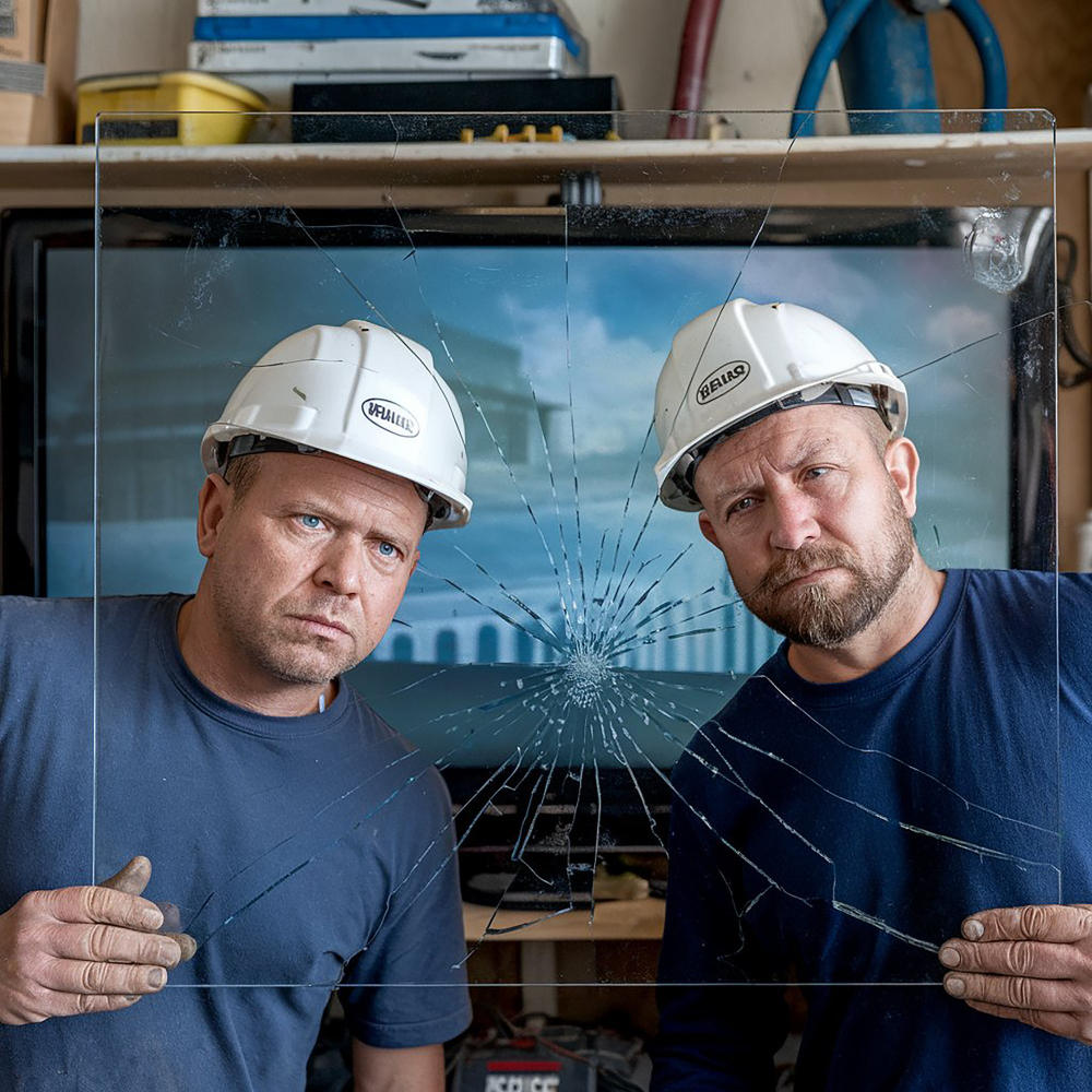 Zwei Männer halten eine Glasscheibe