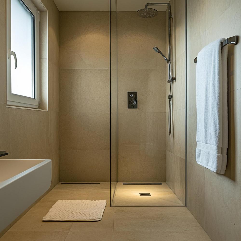 Badezimmer mit einem sauberen Duschbereich
