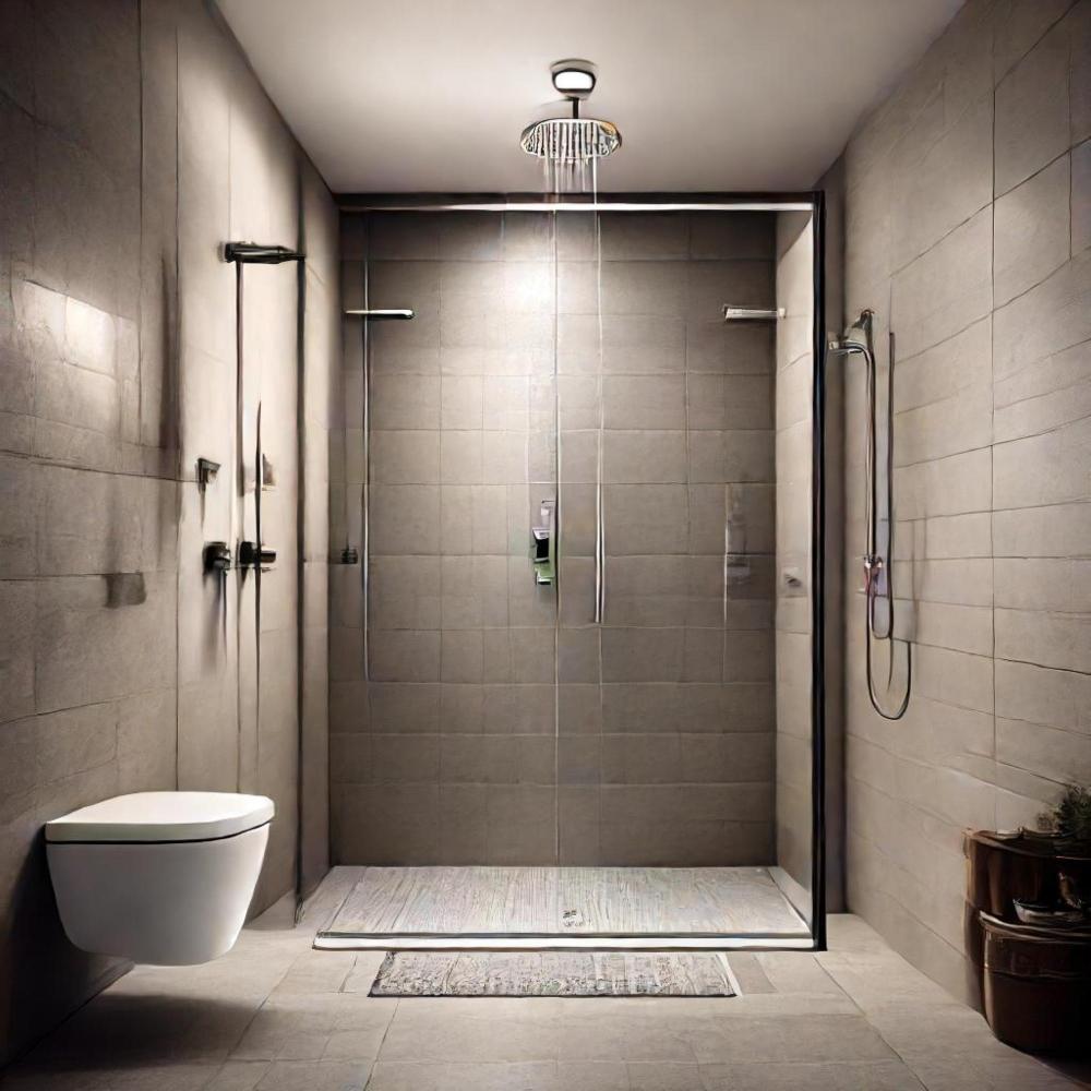 Badezimmer mit einer Dusche und einer Toilette