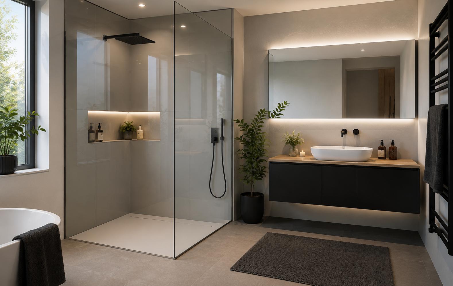 Eine Dusche, komplett aus Glas
