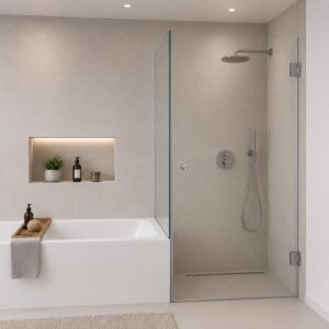 Badewannenanschluss mit Tür und festem Seitenteil aus ESG 8 mm