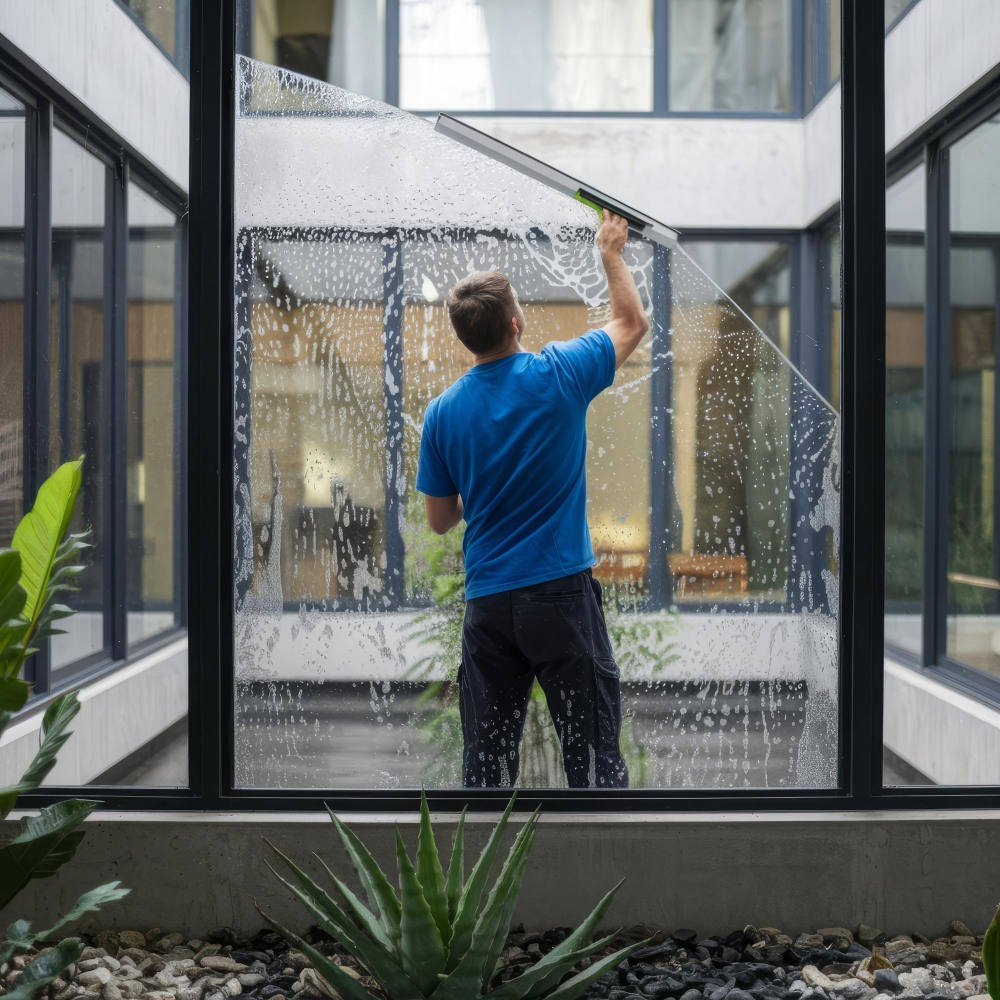 Fenster reinigen mit einer speziellen Flüssigkeit