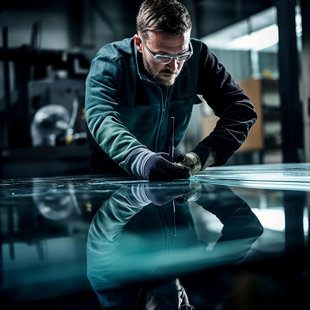 Glaser entfernt geschnittenes Glas mit einem speziellen Werkzeug