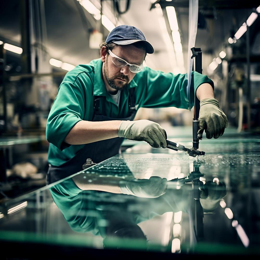 Glaser entfernt geschnittenes Glas aus einem speziellen Werkzeug