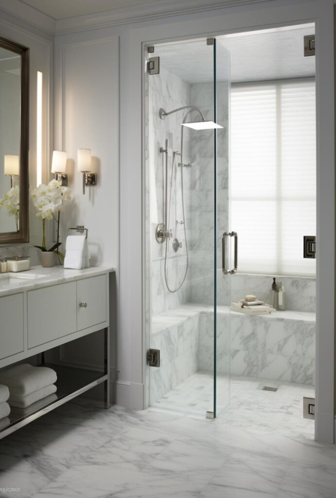 Kleines Badezimmer mit einer Glasdusche