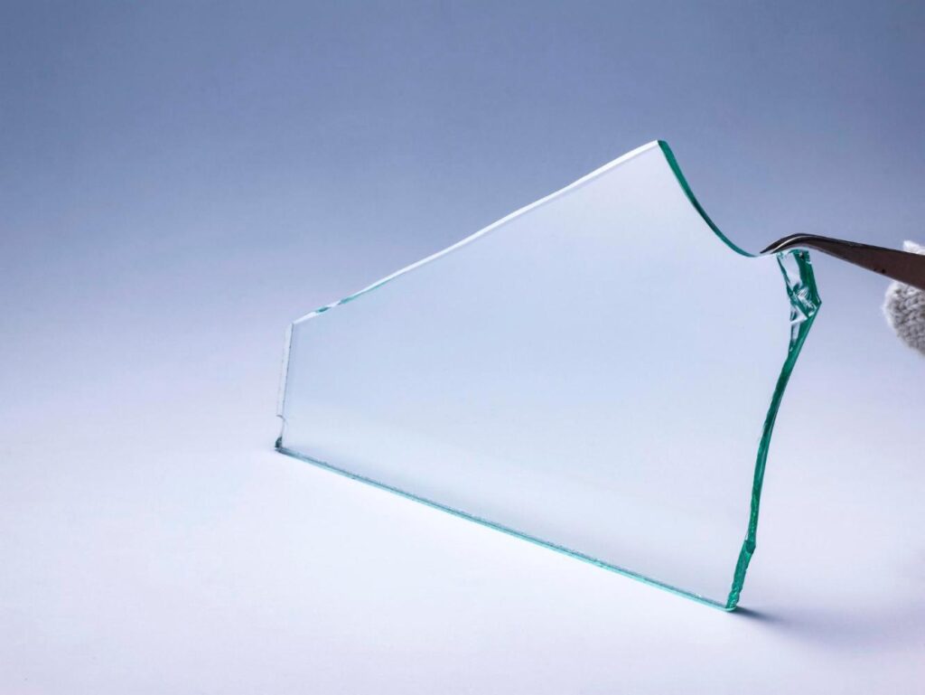 Zerbrochenes Glas vor grauem Hintergrund Konzept der Gefahr